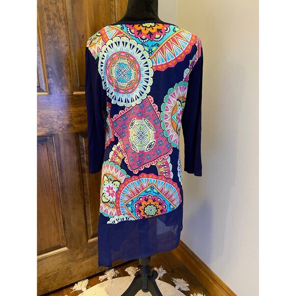G Dress in Gaudy Asymmetrical Women’s Stretch Ruffle Sheer Sz ?Large Tunic Top - Picture 7 of 11
